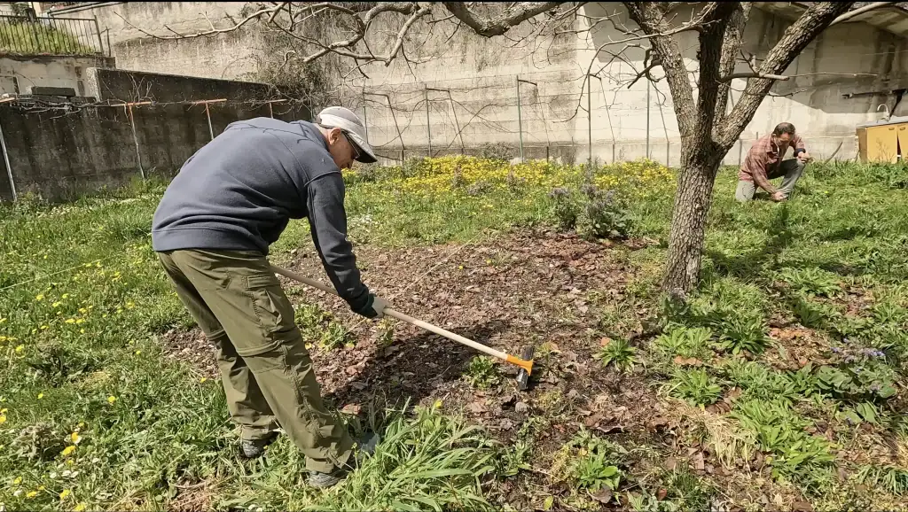 Two men preparing the veg plot at La Vita Sukha